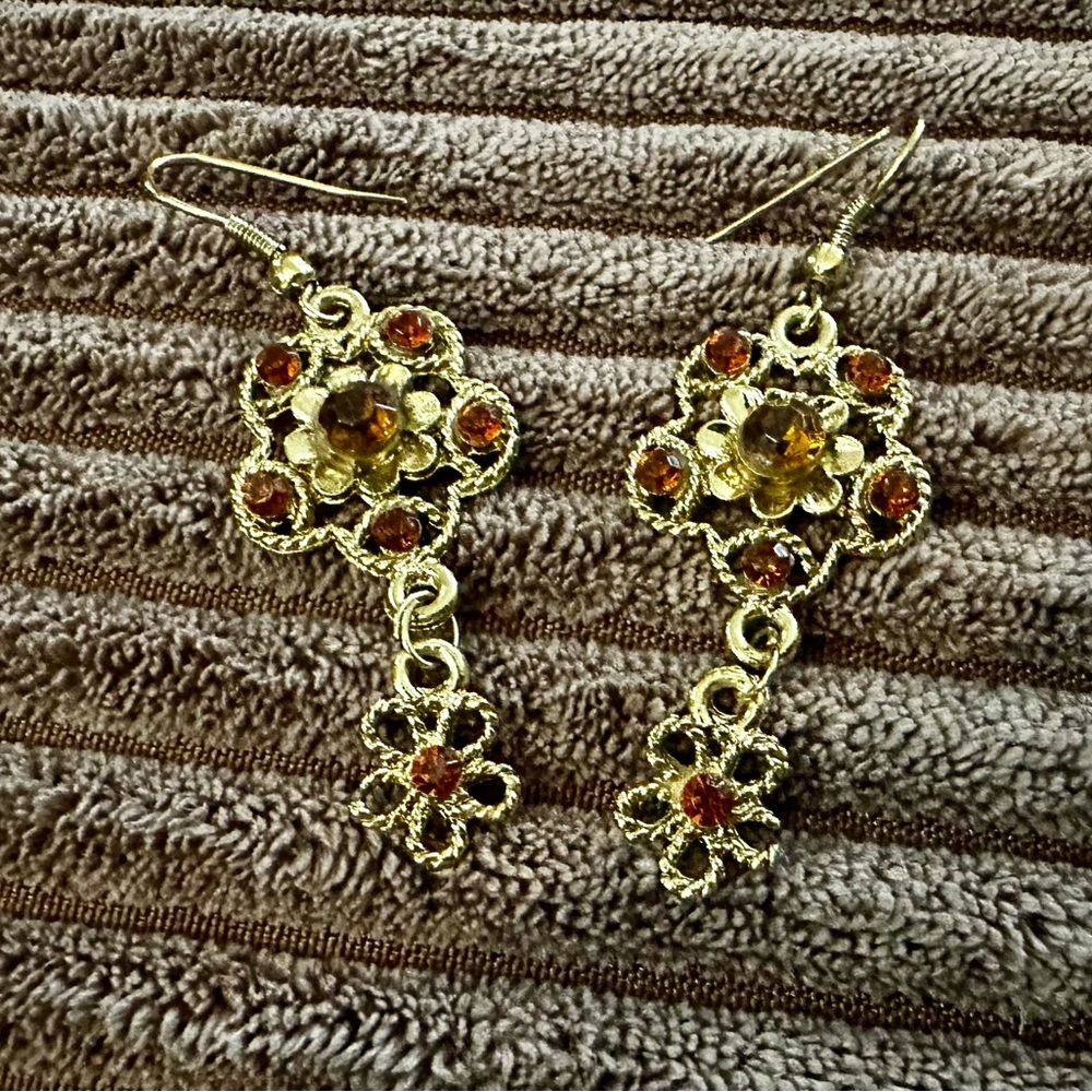 Elegant Gold and Orange Dangle Earrings